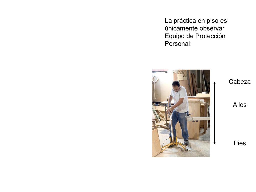 La práctica en piso es únicamente observar Equipo de Protección Personal: