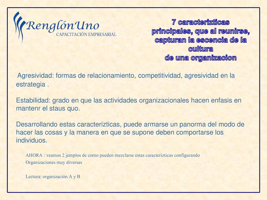 7 caracterizticas principales, que al reunirse, capturan la escencia de la cultura