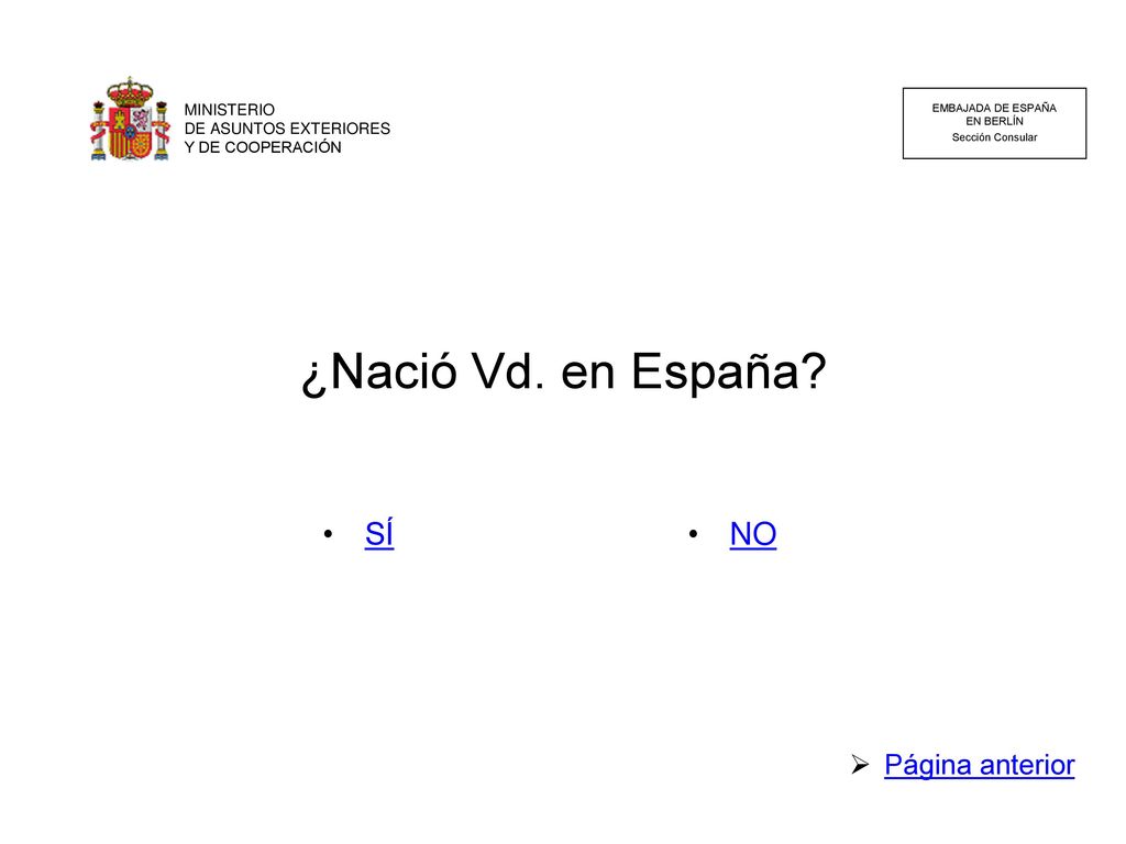 ¿Nació Vd. en España SÍ NO Página anterior MINISTERIO