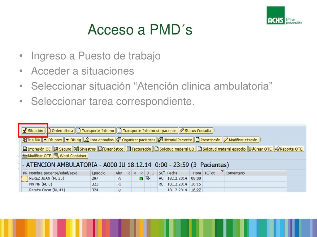 Acceso a PMD´s Ingreso a Puesto de trabajo Acceder a situaciones