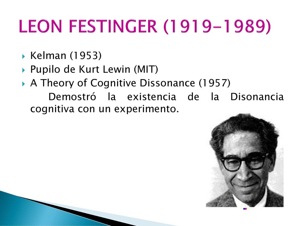 LEON FESTINGER ( ) Kelman (1953) Pupilo de Kurt Lewin (MIT)