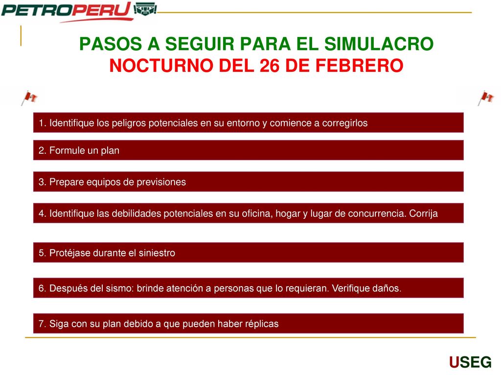 PASOS A SEGUIR PARA EL SIMULACRO NOCTURNO DEL 26 DE FEBRERO