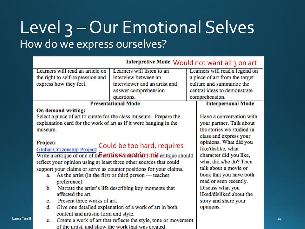 Level 3 – Our Emotional Selves How do we express ourselves