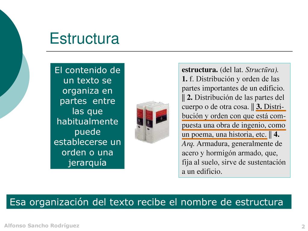 Estructura Esa organización del texto recibe el nombre de estructura