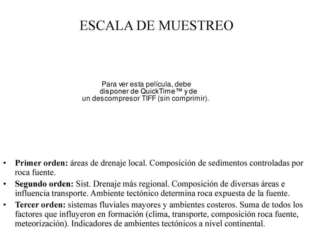 ESCALA DE MUESTREO Primer orden: áreas de drenaje local. Composición de sedimentos controladas por roca fuente.