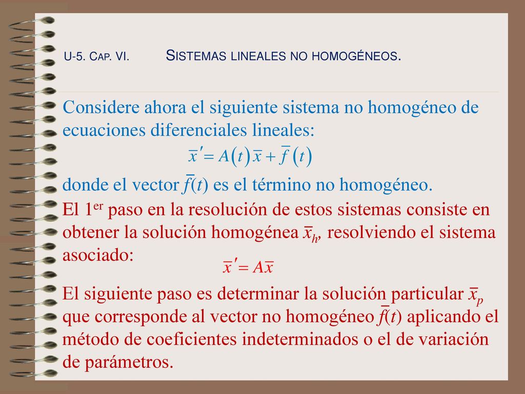 donde el vector f (t) es el término no homogéneo.