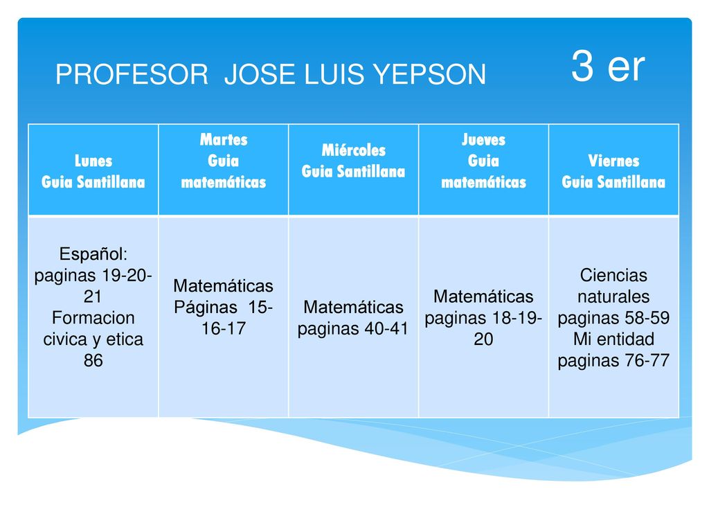 3 er PROFESOR JOSE LUIS YEPSON Lunes Guia Santillana Martes