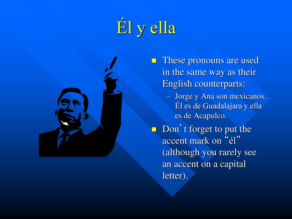 Él y ella These pronouns are used in the same way as their English counterparts: