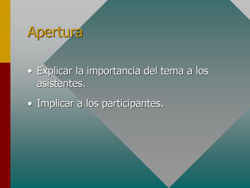 Apertura Explicar la importancia del tema a los asistentes.