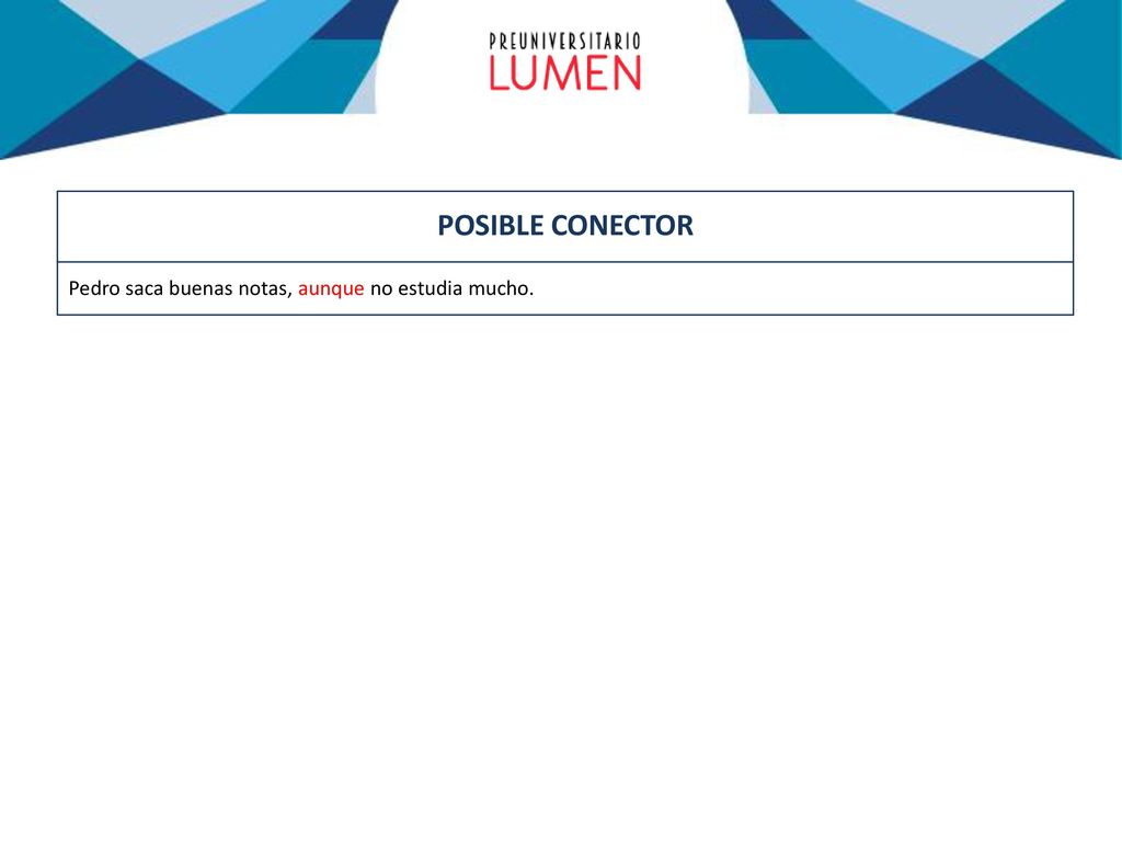 POSIBLE CONECTOR Pedro saca buenas notas, aunque no estudia mucho.