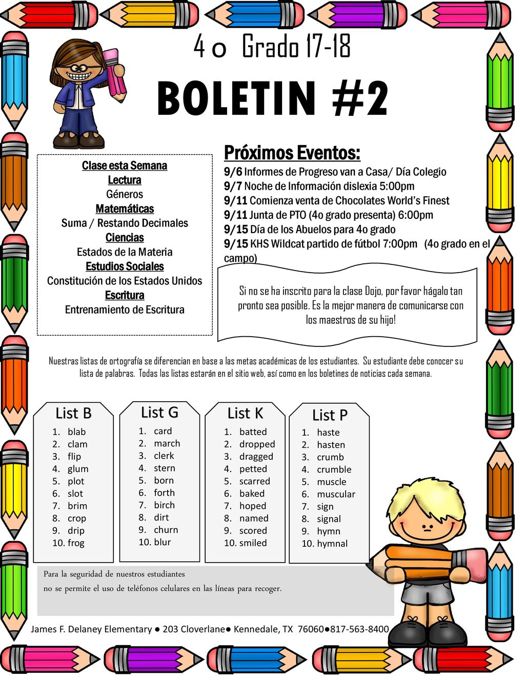 BOLETIN #2 4 o Grado Próximos Eventos: List B List G List K
