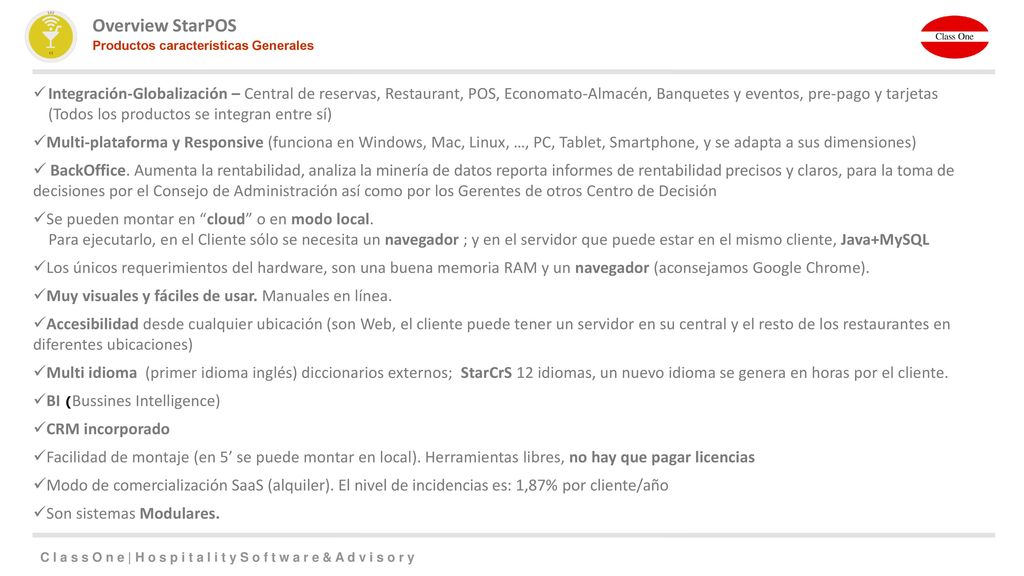Overview StarPOS Productos características Generales.
