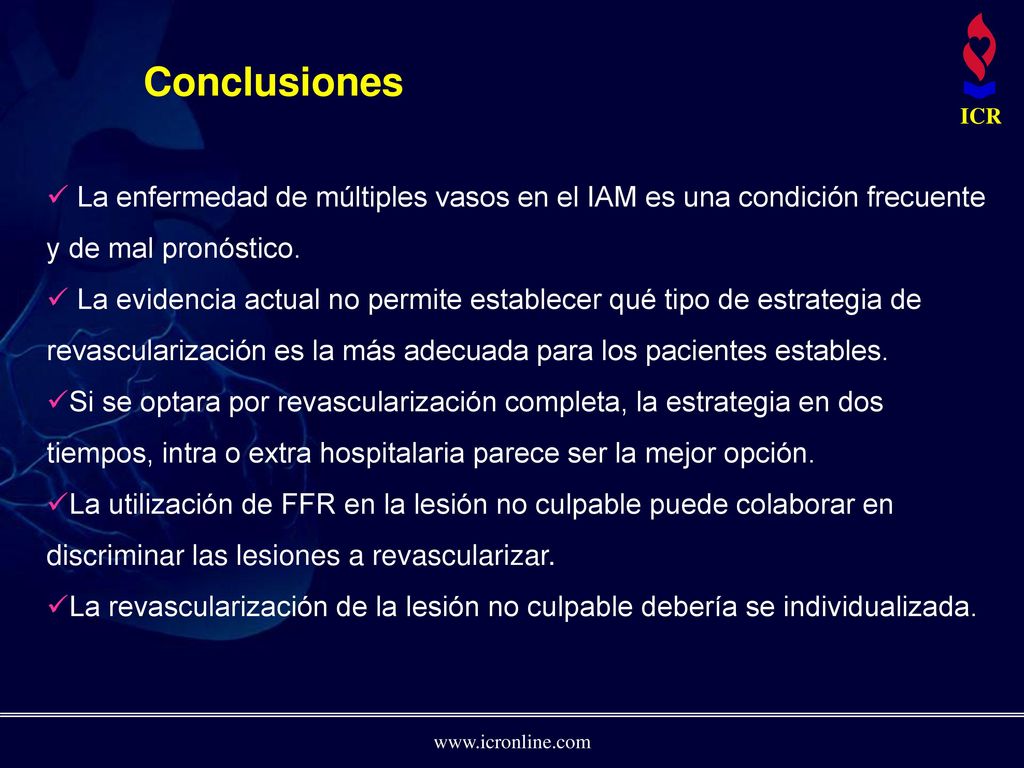 Conclusiones La enfermedad de múltiples vasos en el IAM es una condición frecuente y de mal pronóstico.