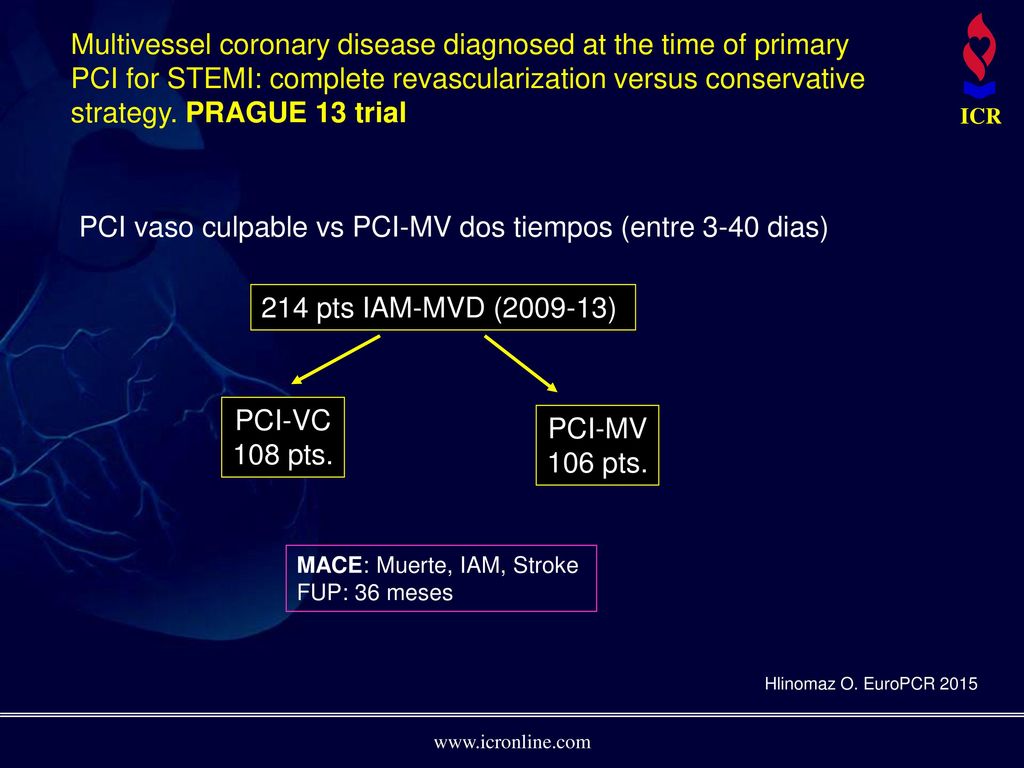 PCI vaso culpable vs PCI-MV dos tiempos (entre 3-40 dias)