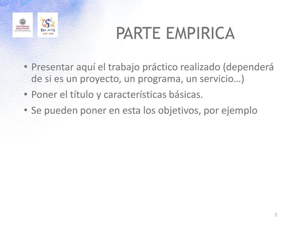 PARTE EMPIRICA Presentar aquí el trabajo práctico realizado (dependerá de si es un proyecto, un programa, un servicio…)