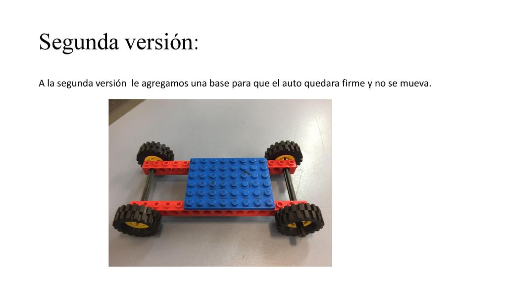 Segunda versión: A la segunda versión le agregamos una base para que el auto quedara firme y no se mueva.