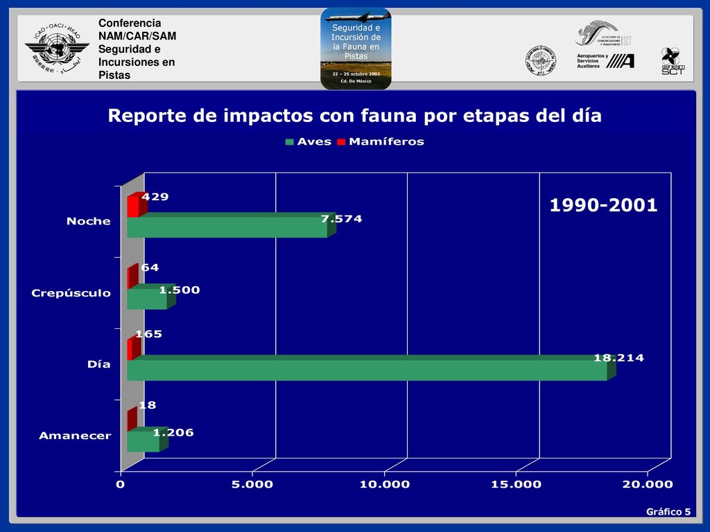 Reporte de impactos con fauna por etapas del día