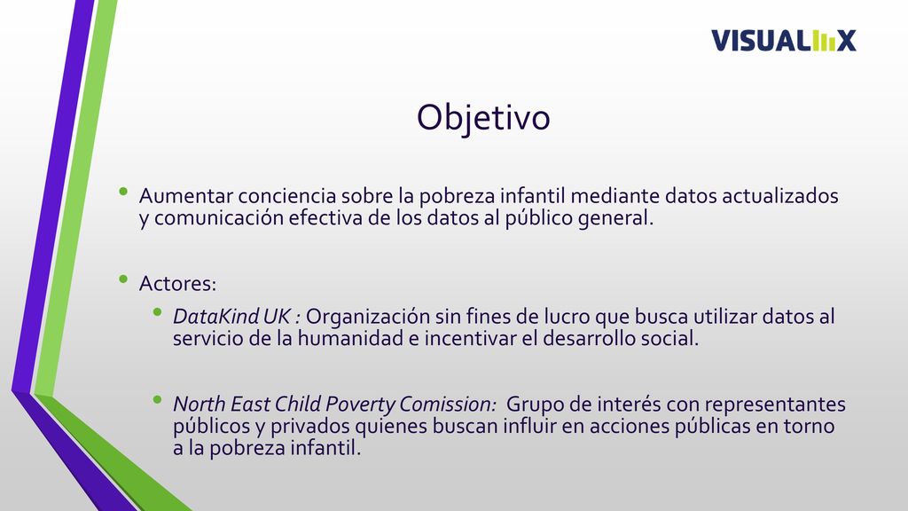 Objetivo Aumentar conciencia sobre la pobreza infantil mediante datos actualizados y comunicación efectiva de los datos al público general.