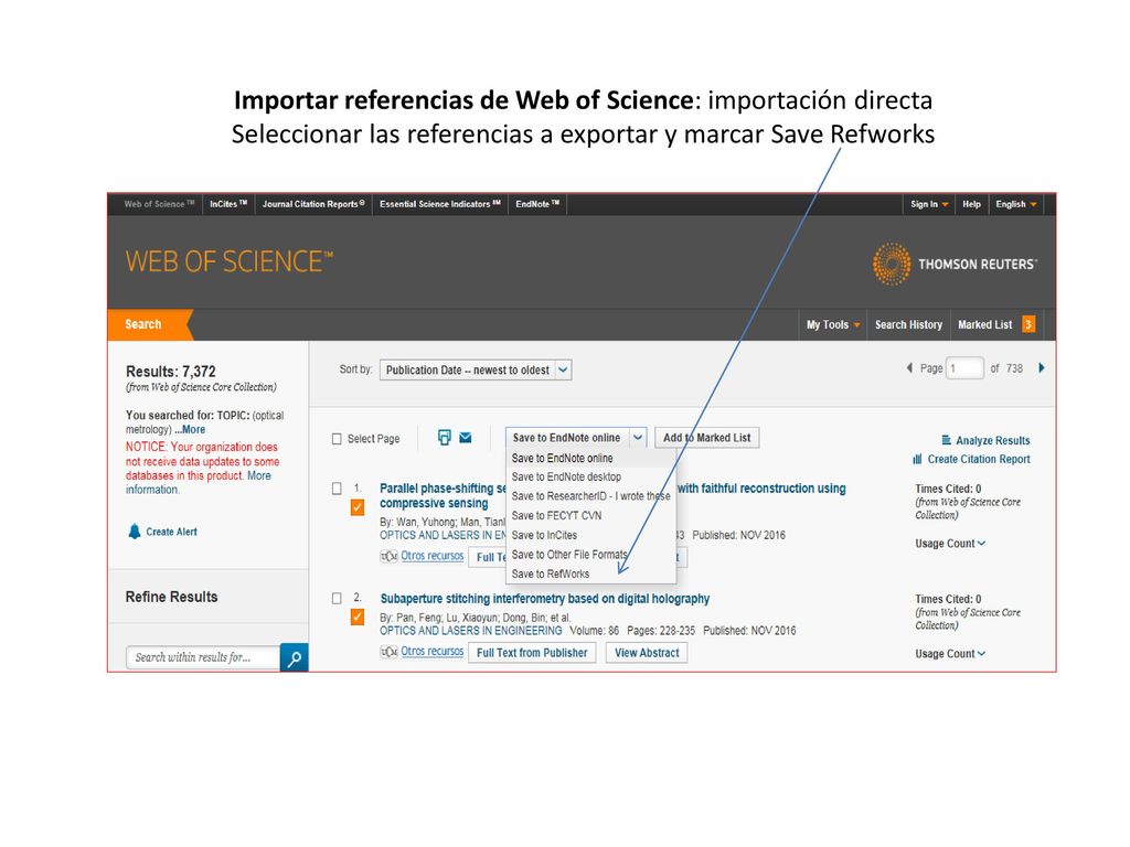 Importar referencias de Web of Science: importación directa
