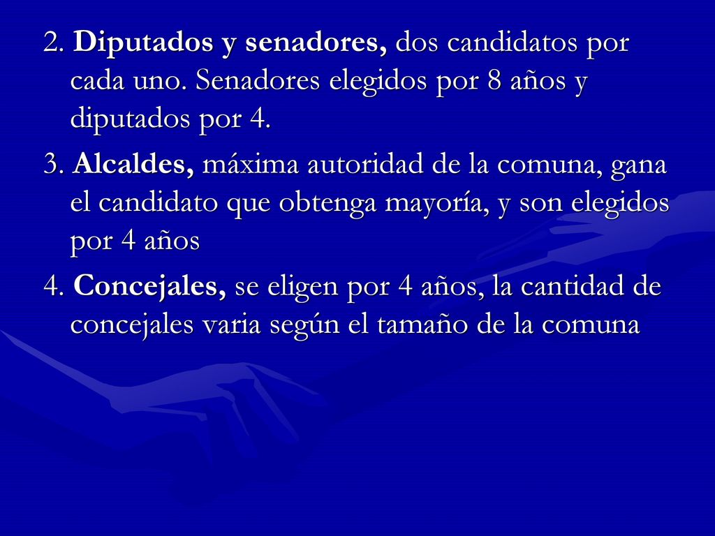 2. Diputados y senadores, dos candidatos por cada uno