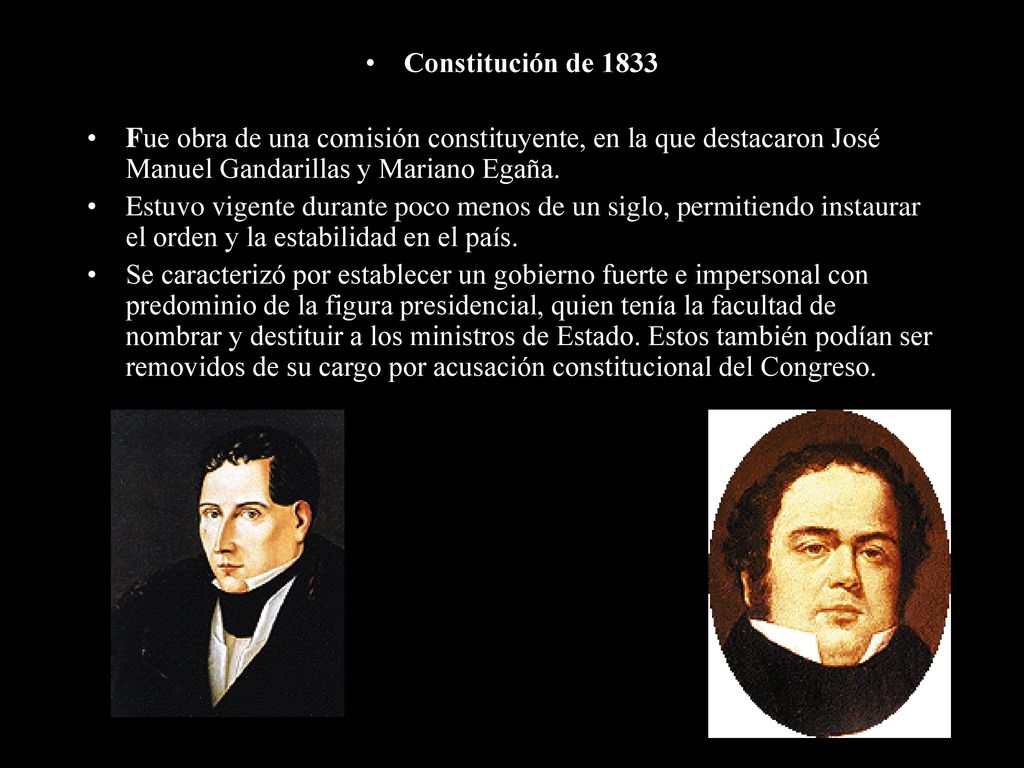 Constitución de 1833 Fue obra de una comisión constituyente, en la que destacaron José Manuel Gandarillas y Mariano Egaña.