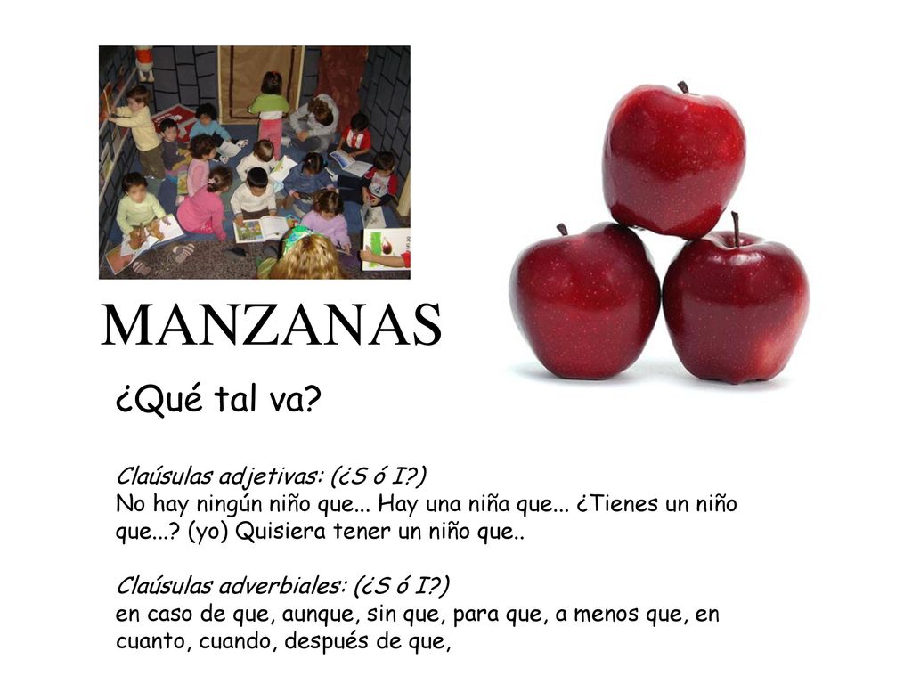 MANZANAS ¿Qué tal va Claúsulas adjetivas: (¿S ó I )