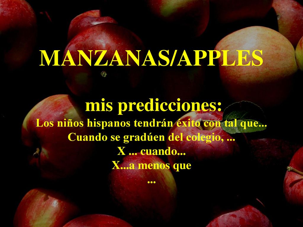 MANZANAS/APPLES mis predicciones: Los niños hispanos tendrán éxito con tal que...