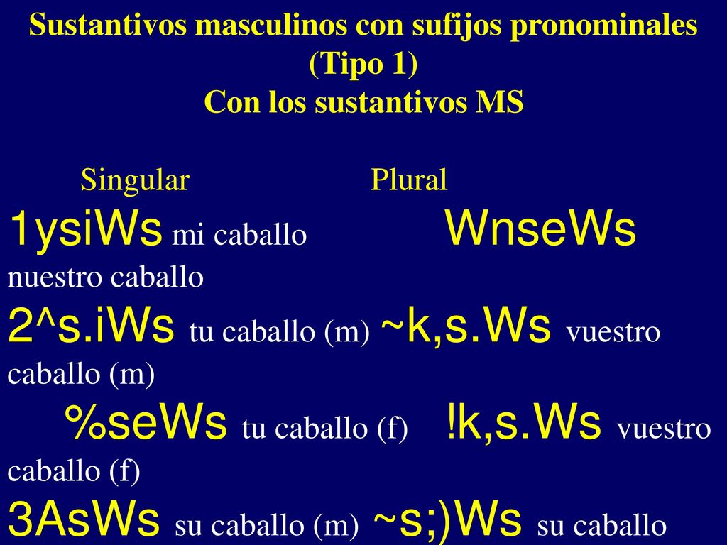 Sustantivos masculinos con sufijos pronominales (Tipo 1)