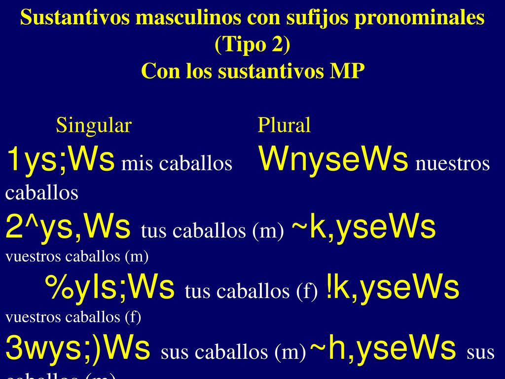 Sustantivos masculinos con sufijos pronominales (Tipo 2)