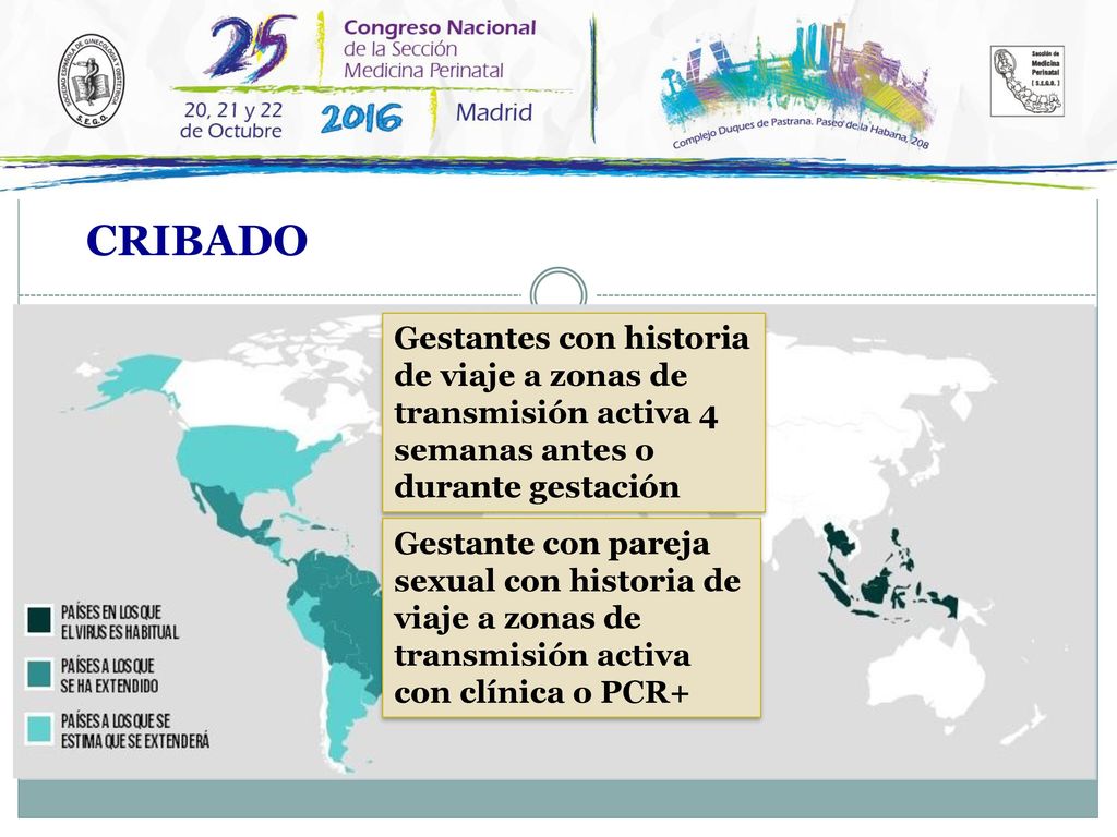 CRIBADO Gestantes con historia de viaje a zonas de transmisión activa 4 semanas antes o durante gestación.