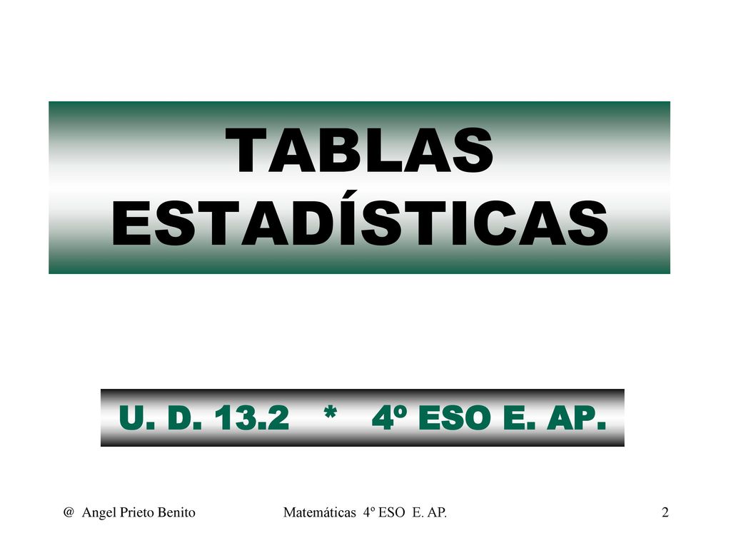 TABLAS ESTADÍSTICAS U. D * 4º ESO E. Angel Prieto Benito