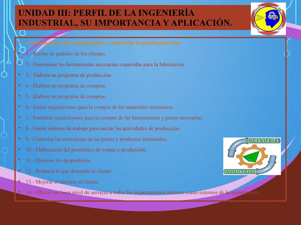 UNIDAD III: PERFIL DE LA INGENIERÍA INDUSTRIAL, SU IMPORTANCIA Y APLICACIÓN.
