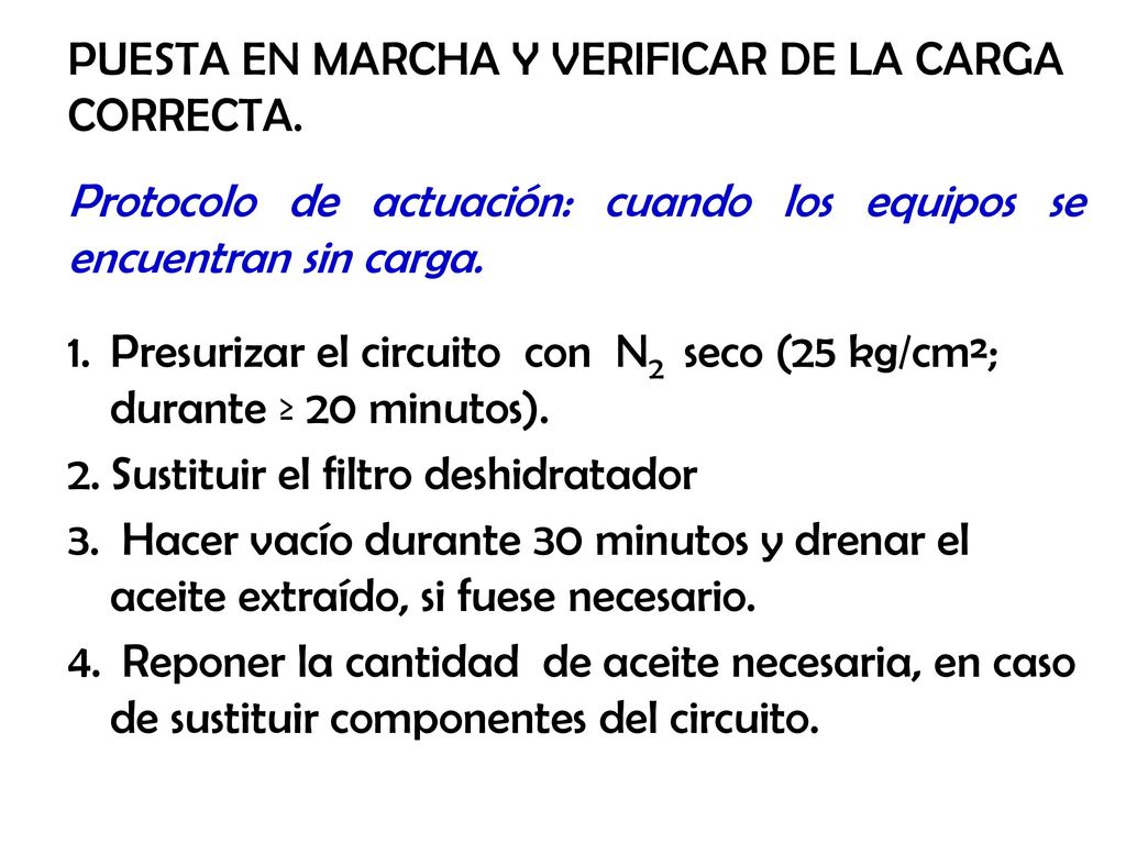 PUESTA EN MARCHA Y VERIFICAR DE LA CARGA CORRECTA.