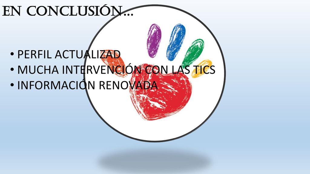 En conclusión… PERFIL ACTUALIZAD MUCHA INTERVENCIÓN CON LAS TICS INFORMACIÓN RENOVADA