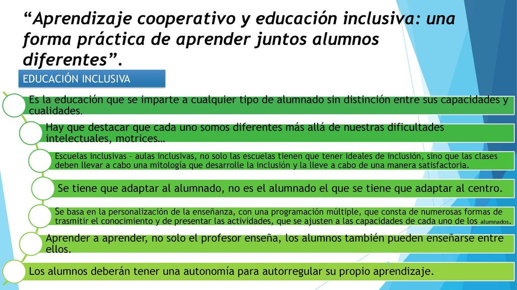 Aprendizaje cooperativo y educación inclusiva: una forma práctica de aprender juntos alumnos diferentes .