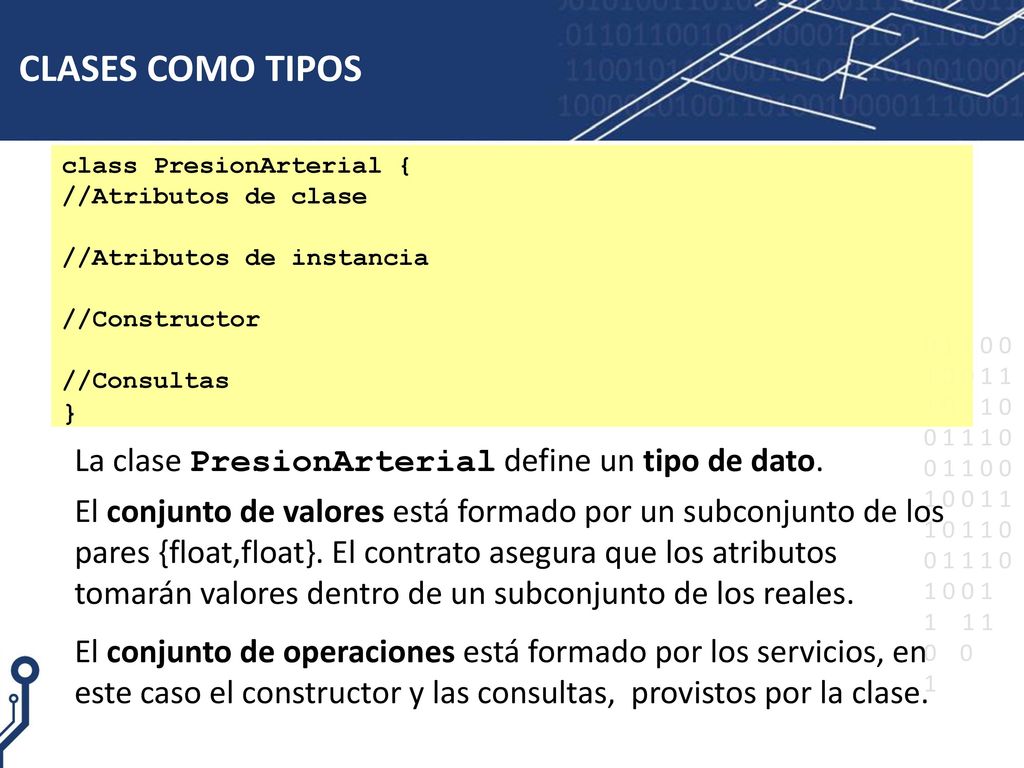 CLASES COMO TIPOS La clase PresionArterial define un tipo de dato.