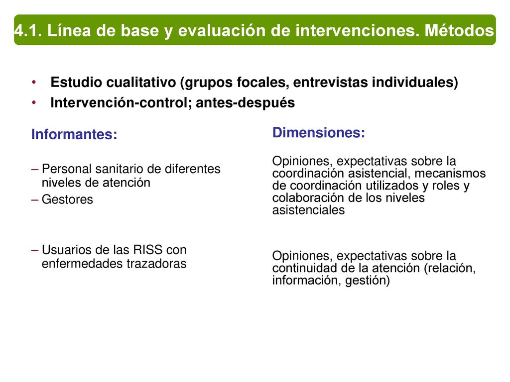 4.1. Línea de base y evaluación de intervenciones. Métodos I