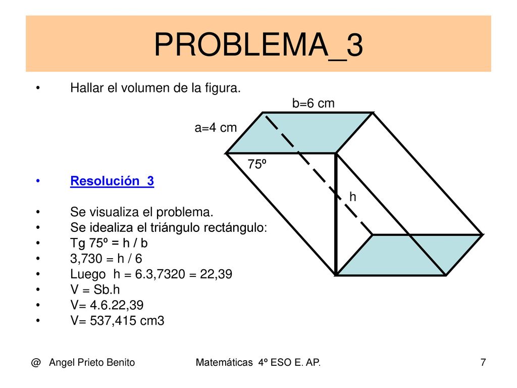 PROBLEMA_3 Hallar el volumen de la figura. b=6 cm a=4 cm Resolución_3