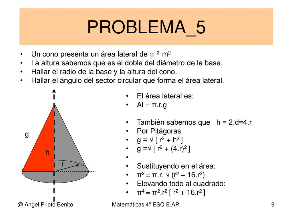 PROBLEMA_5 Un cono presenta un área lateral de π 2 m2