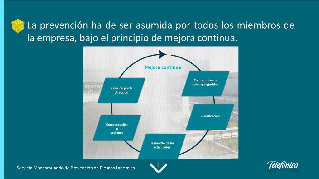 La prevención ha de ser asumida por todos los miembros de la empresa, bajo el principio de mejora continua.