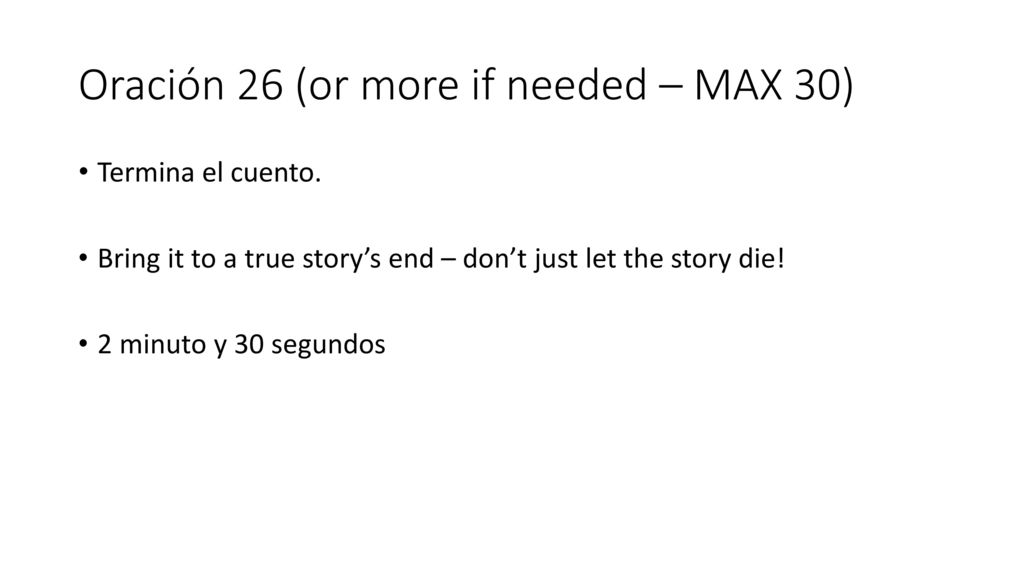 Oración 26 (or more if needed – MAX 30)