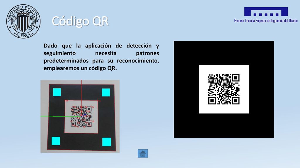 Código QR Dado que la aplicación de detección y seguimiento necesita patrones predeterminados para su reconocimiento, emplearemos un código QR.
