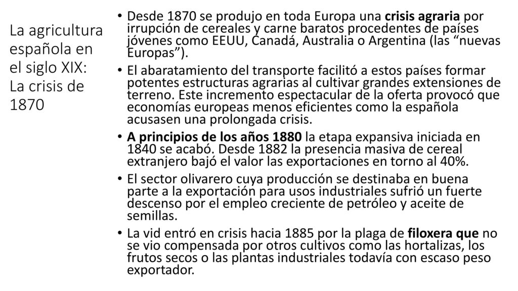 La agricultura española en el siglo XIX: La crisis de 1870