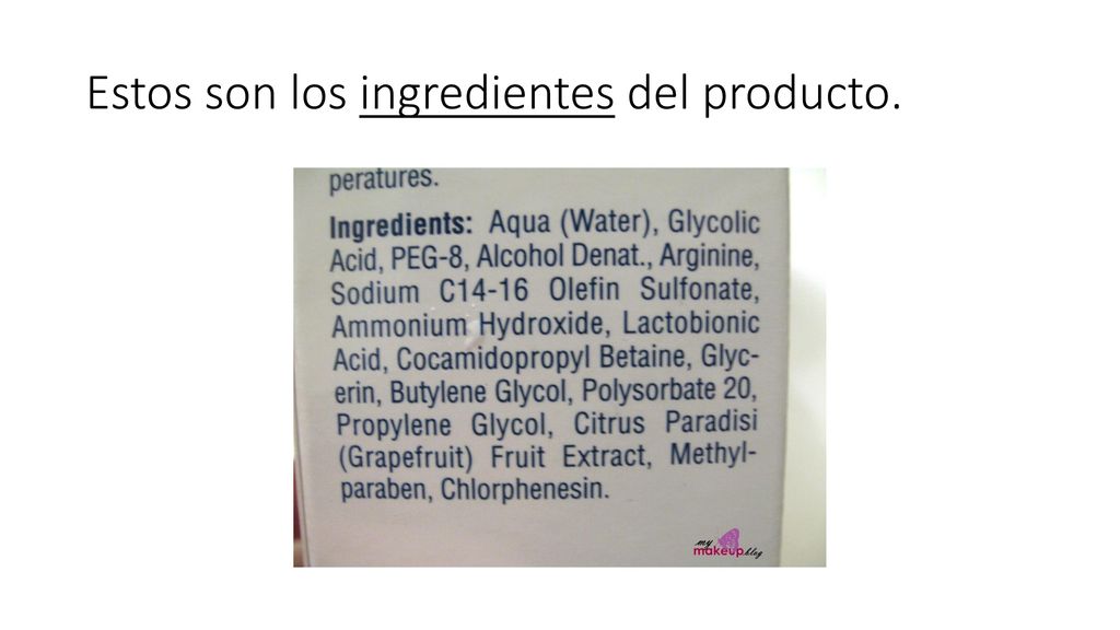 Estos son los ingredientes del producto.