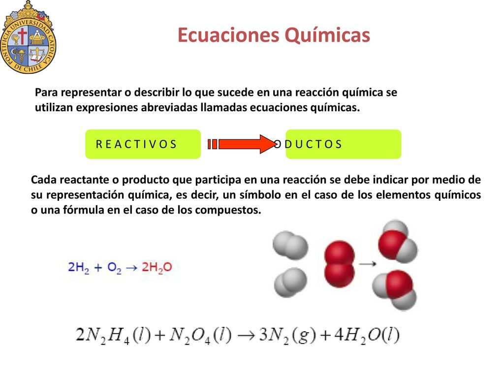Ecuaciones Químicas Para representar o describir lo que sucede en una reacción química se.