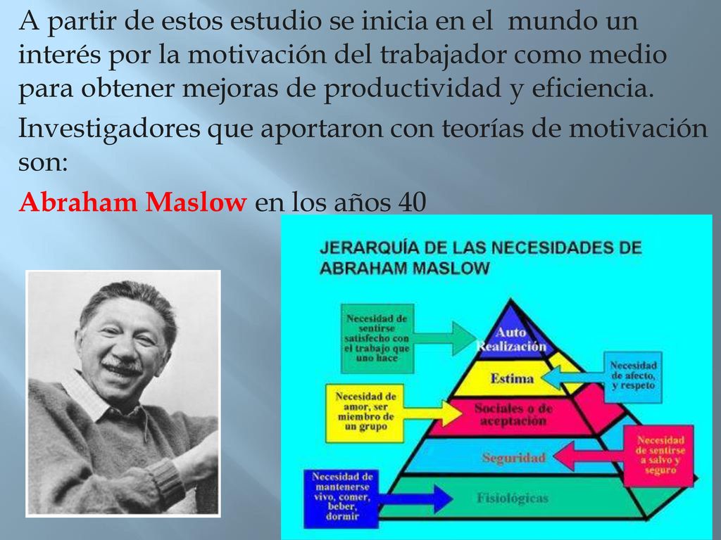 A partir de estos estudio se inicia en el mundo un interés por la motivación del trabajador como medio para obtener mejoras de productividad y eficiencia.