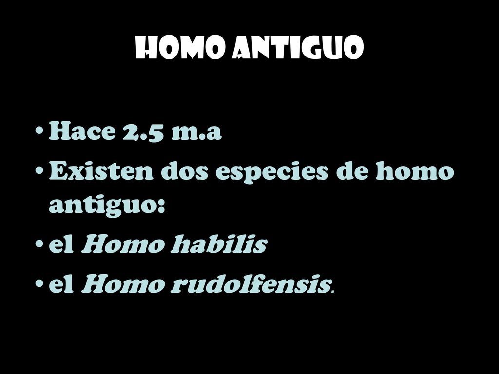 Homo Antiguo Hace 2.5 m.a Existen dos especies de homo antiguo:
