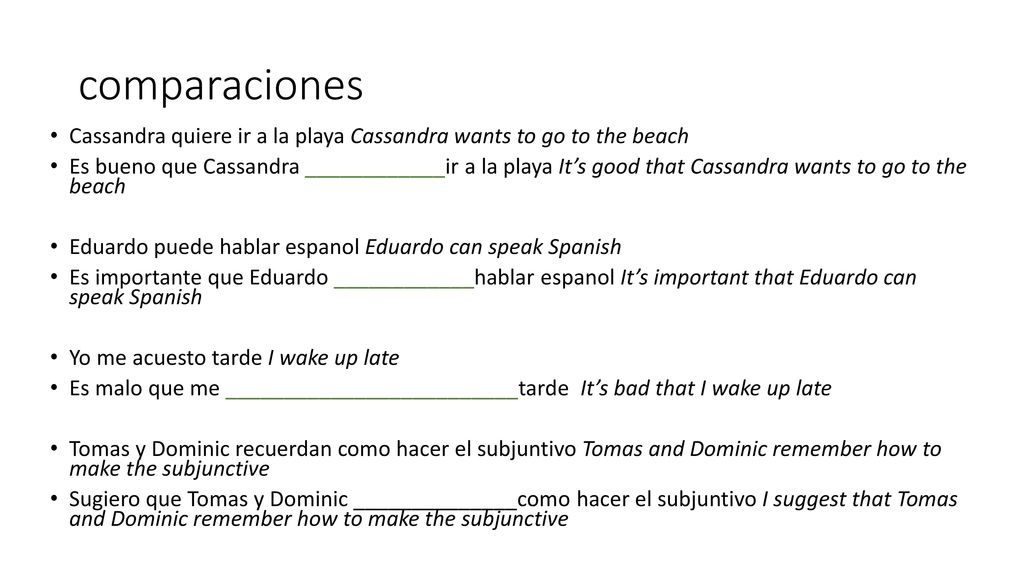 comparaciones Cassandra quiere ir a la playa Cassandra wants to go to the beach.