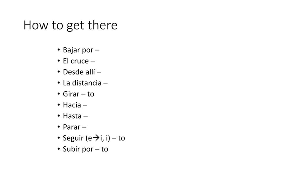 How to get there Bajar por – El cruce – Desde allí – La distancia –