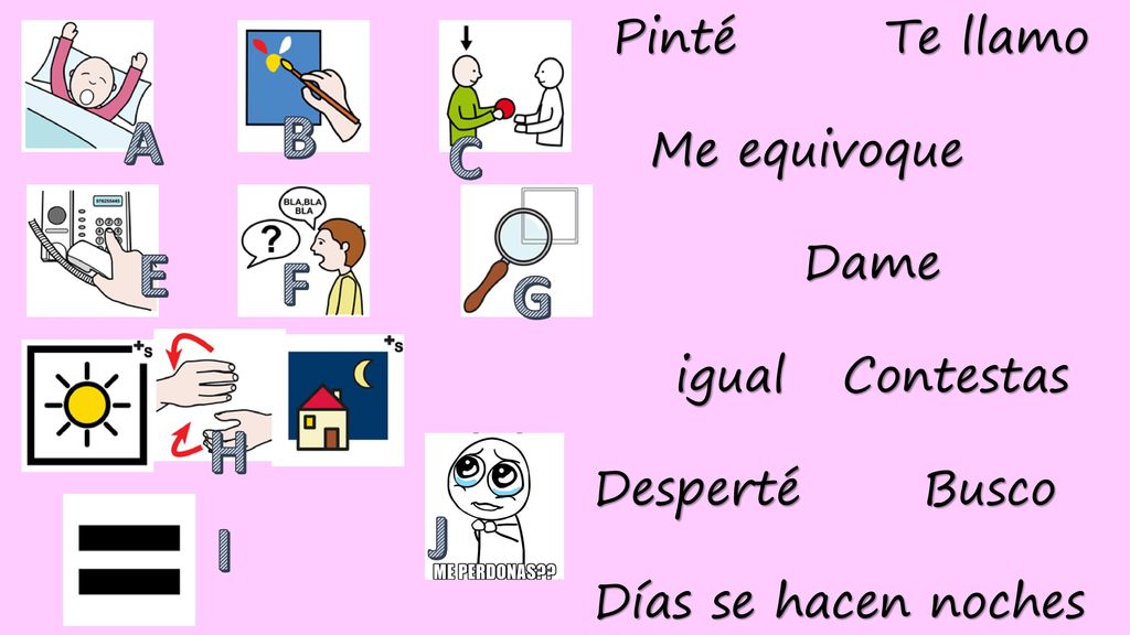 B A C E F G H J I Pinté Te llamo Me equivoque Dame igual Contestas